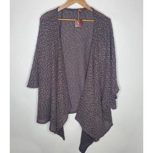 V By Eva Womens Brown Metallic Open Popcorn Cardigan Size 1X Wide Sleeve Flowy